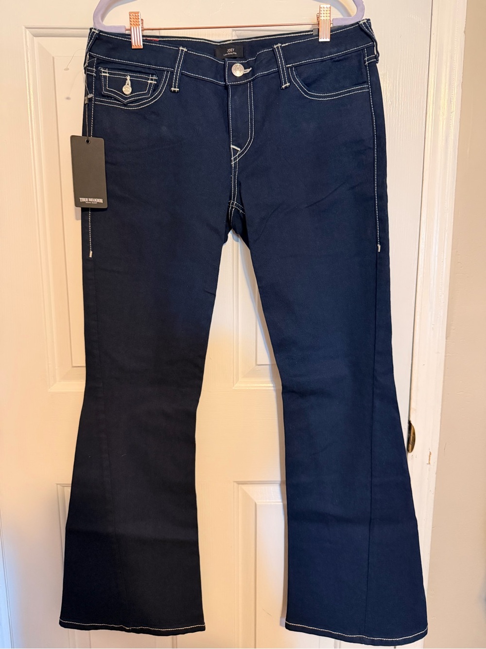 True Religion Navy Flare Jeans with Contrast Stitching